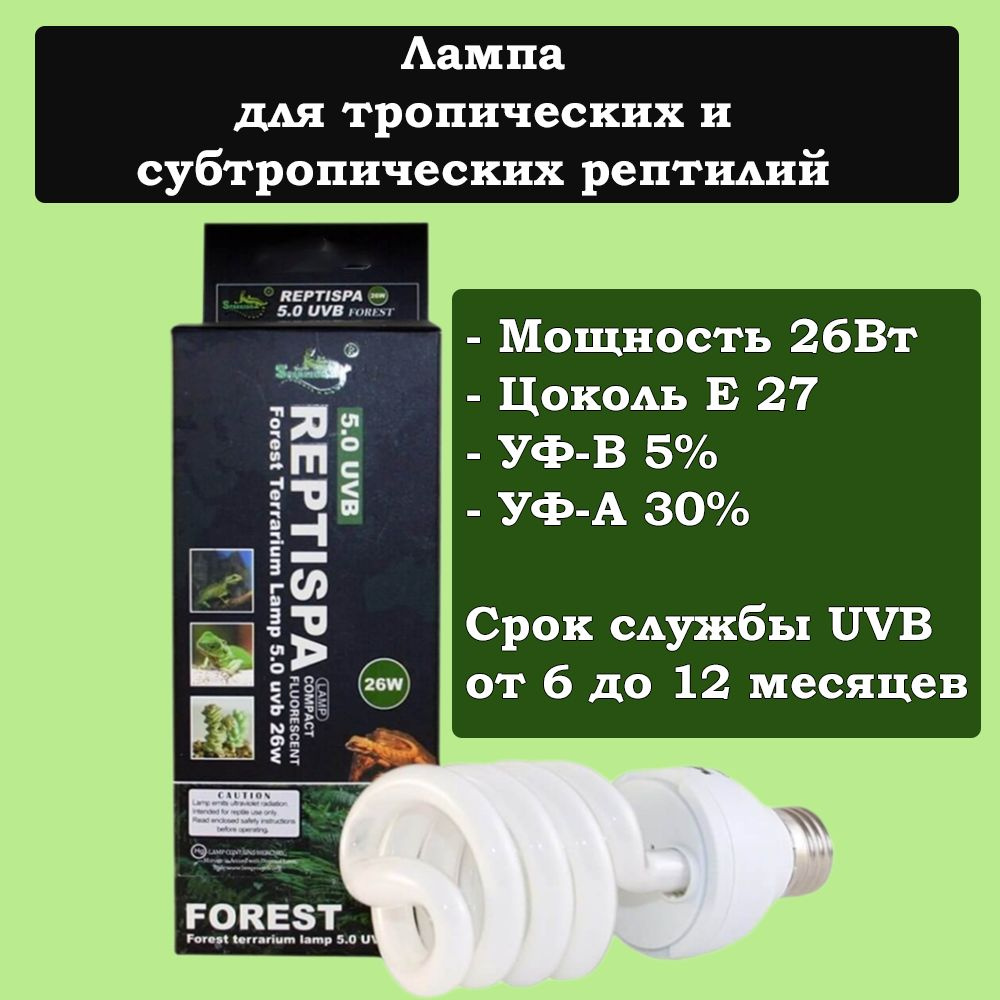 Лампа для рептилий Sparkzoo Reptispa Forest Lamp UVB 5%, Е27 - 26Вт, спираль  #1