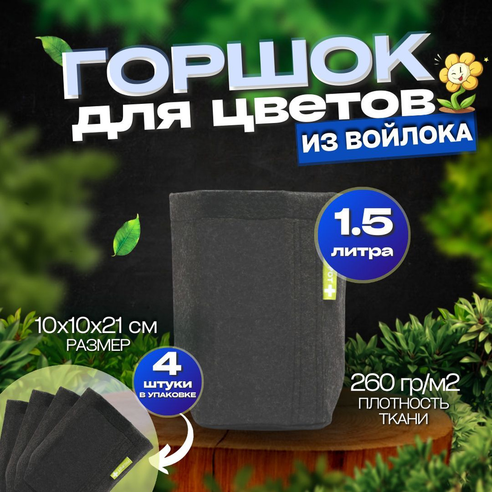 Горшок для цветов, GARDEN HIGHPRO Pro Pot, 4шт. по 1.5л #1