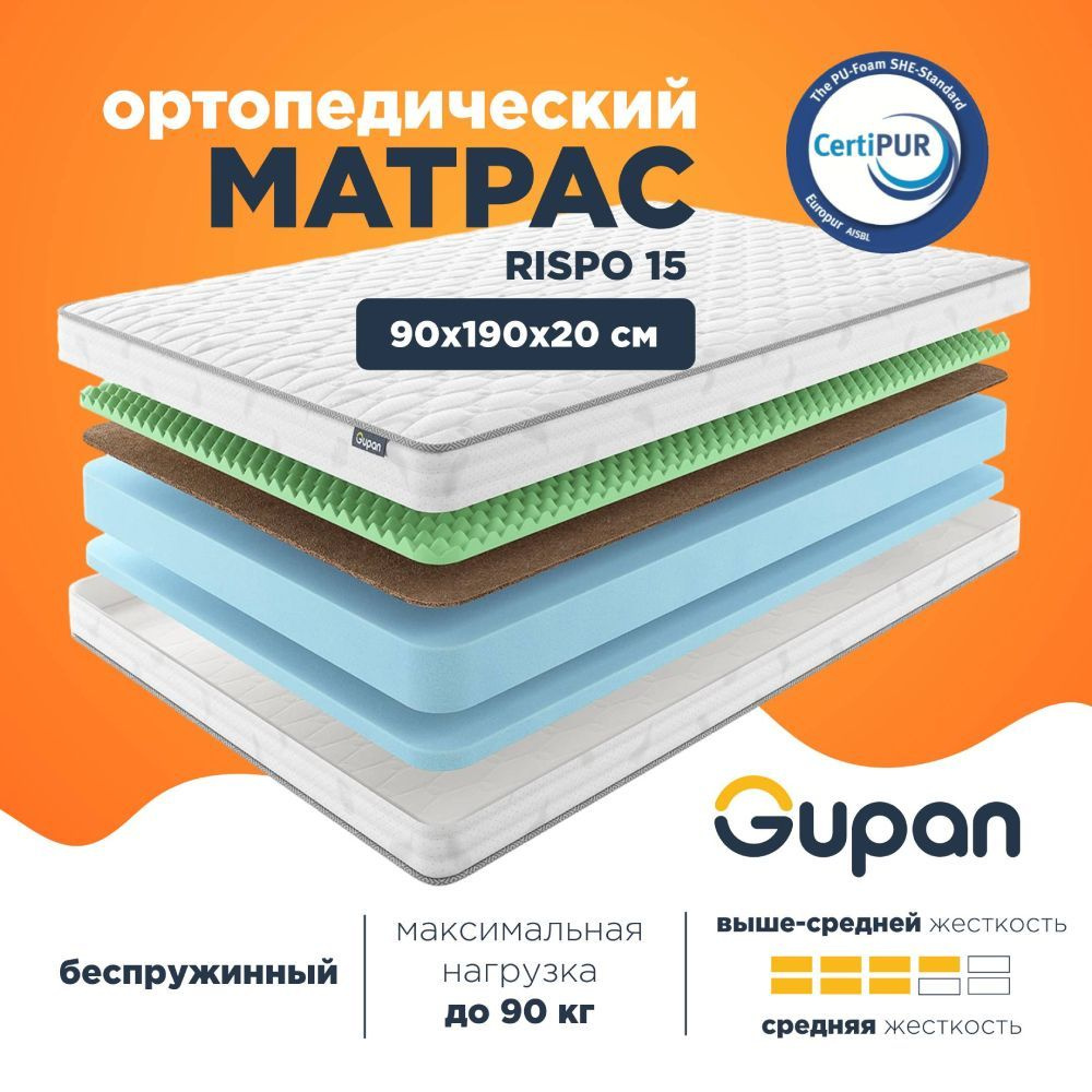 Gupan Матрас Energy Rispo 15, Беспружинный, 90х190 см #1