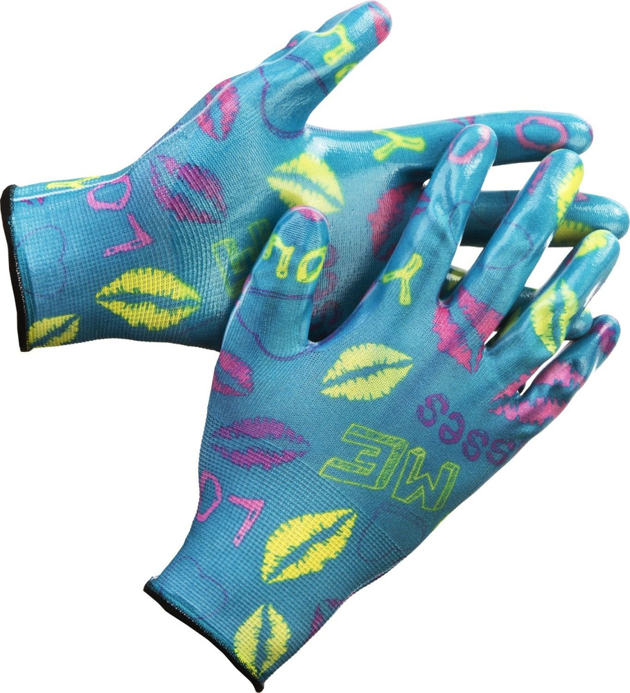 Cадовые перчатки (11296-XL) GRINDA прозрачное нитриловое покрытие, синие, размер L-XL  #1
