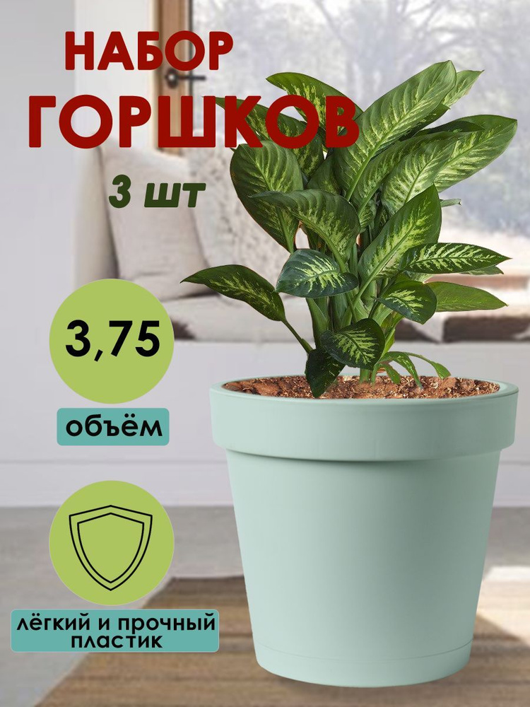 DD Style Горшок для цветов, бирюзовый, 18.5 см х 20 см х 20 см, 3.75 л, 3 шт  #1