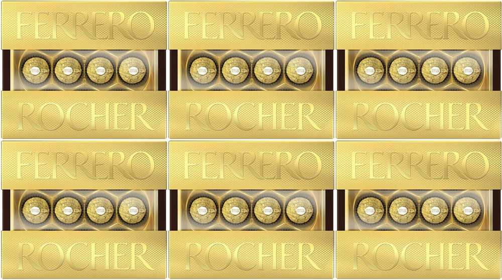 Конфеты шоколадные Ferrero Rocher хрустящие с лесным орехом, комплект: 6 упаковок по 125 г  #1