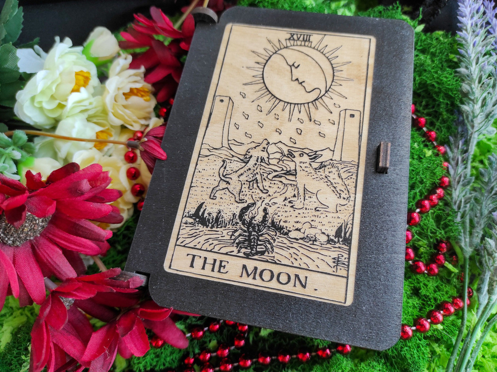 Черная деревянная шкатулка для хранения карт таро Луна, универсальная коробка или футляр, подарок ведьме #1