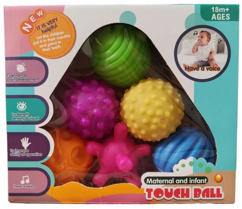 Набор силиконовых тактильных мячиков/ для малышей/ 6 штук  #1