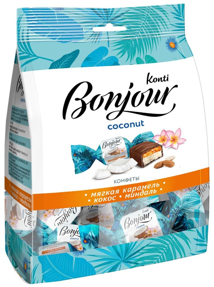Конфеты Konti Bonjour Coconut Карамель-Кокос-Миндаль 200г х 3шт #1