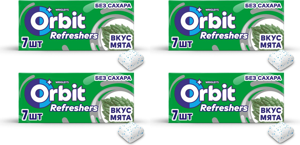 Жевательная резинка Orbit Refreshers мята без сахара, комплект: 4 упаковки по 16 г  #1