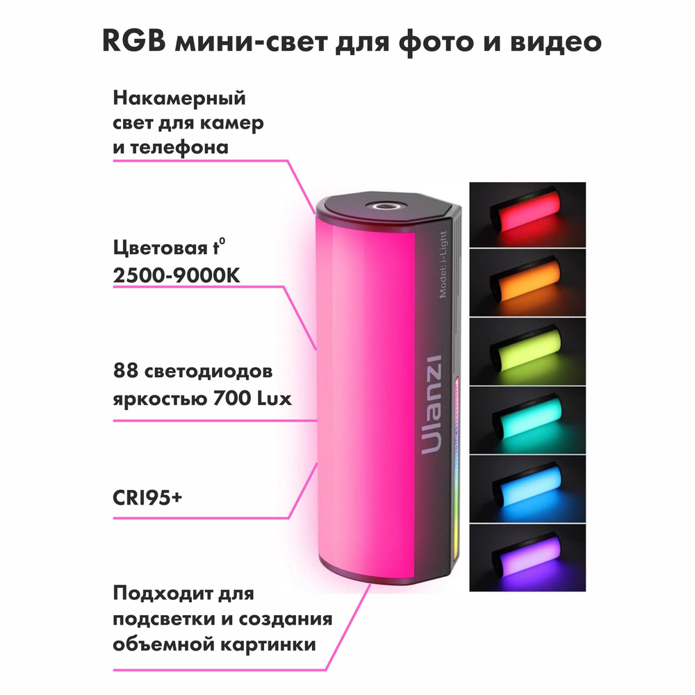 Видеосвет Ulanzi i-Light RGB, лампа светодиодная для фото и видео съемки.  #1