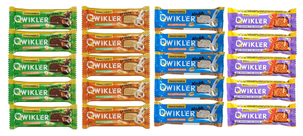 Батончик БЕЗ сахара глазированный в шоколаде QWIKLER (Квиклер) ассорти: Грильяж, Нуга, Ореховое и Шоколадно-ореховое #1