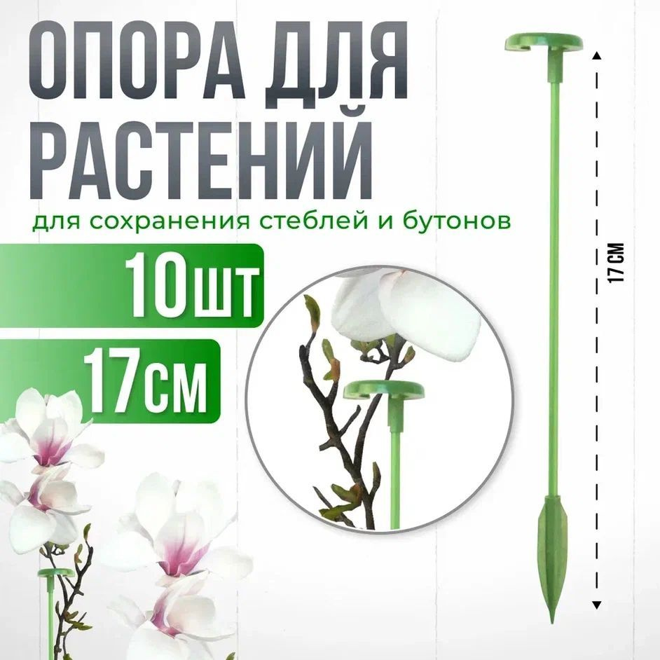Опора для растений с кольцом, колышки садовые для рассады, для орхидей, комнатных цветов зеленая 17 см #1