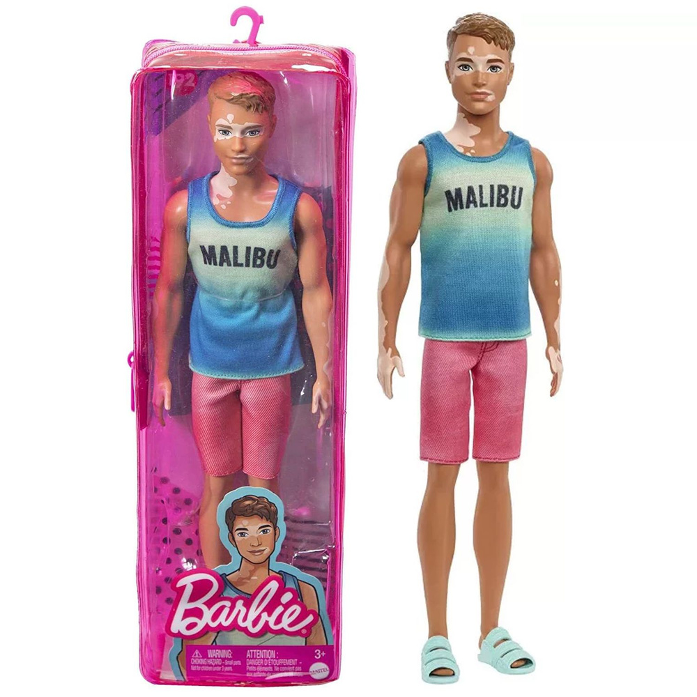 Кукла Кен Barbie Fashionistas витилиго, майка Malibu, красные шорты #1
