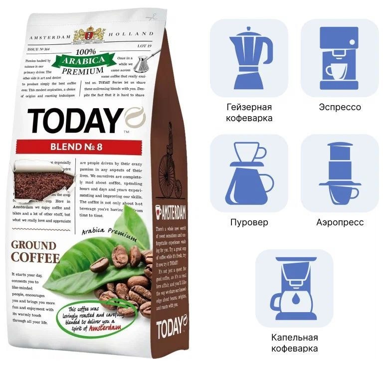 Кофе молотый TODAY Blend №8 Arabica 100% Premium, 200 г #1