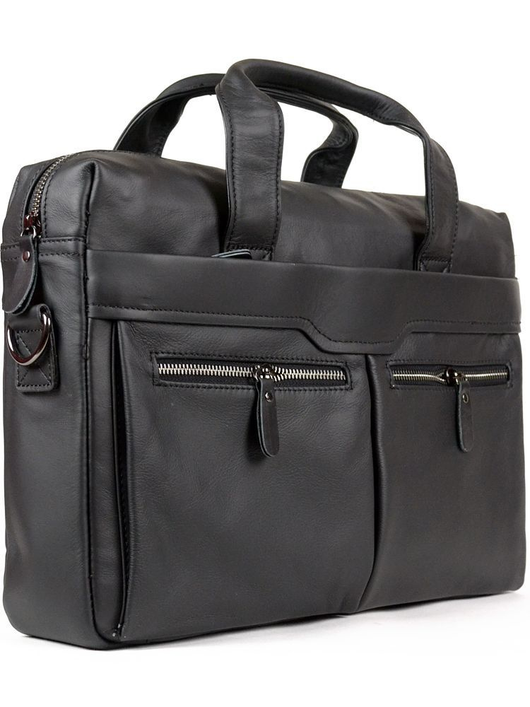 Мужская сумка портфель из натуральной кожи черная 38х26х7 см  #1
