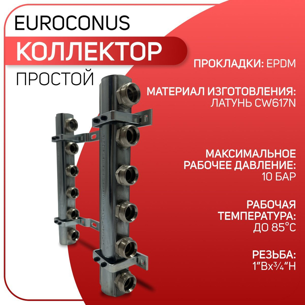 Коллекторный модуль с дополнительным выходом под воздухоотводчик, ICMA, арт. K017, ВР 1" х 4 выхода х #1