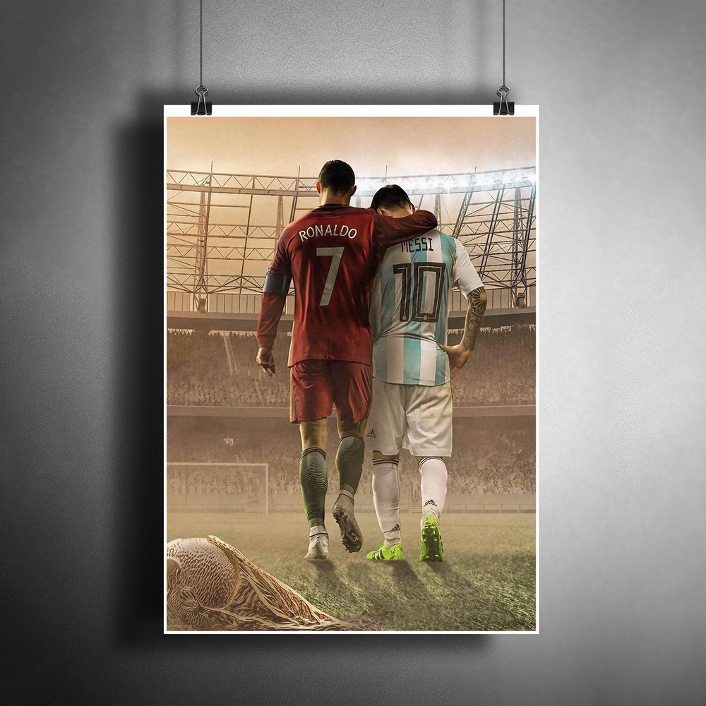 Постер плакат для интерьера "Футбол: Криштиану Роналду, Лионель Месси" / Декор дома, офиса, комнаты, #1