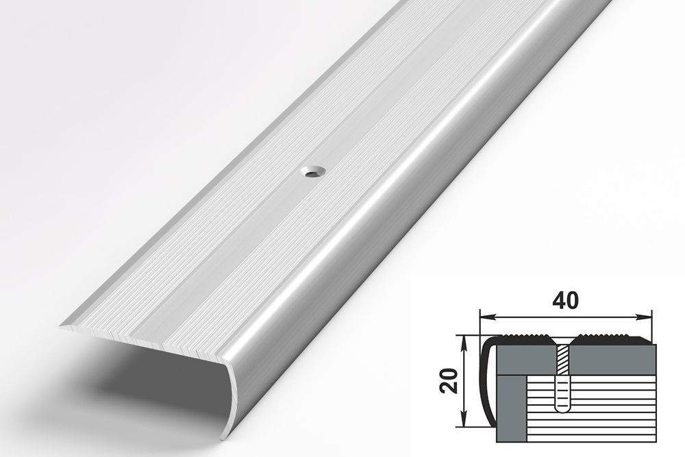 Порожек для напольных покрытий 40x20 мм, длина 1350мм, профиль-уголок алюминиевый Лука ПУ 06, анод Серебро #1