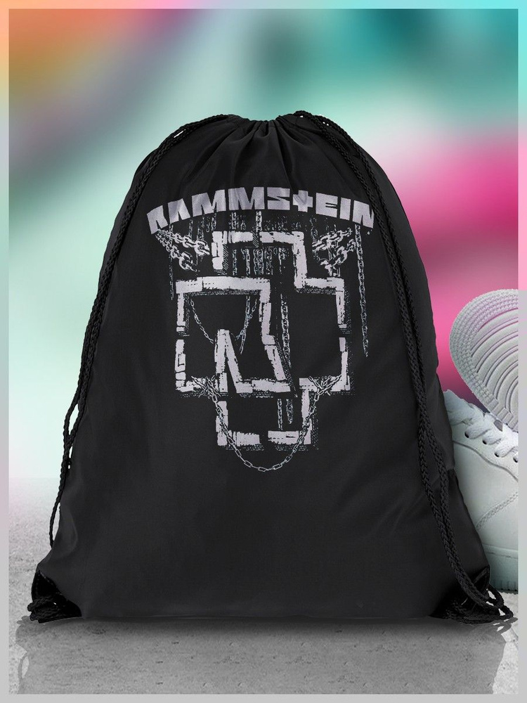 Мешок для сменной обуви ДТФ черный Музыка Rammstein (Рамштайн, рок, music, rock, Тилль Линдеманн) - 6809 #1