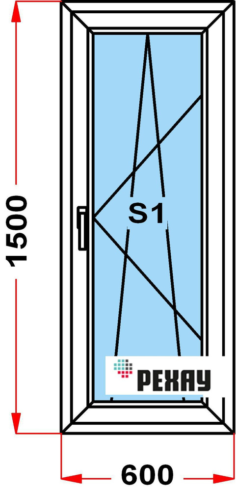 Окно пластиковое+москитка, профиль РЕХАУ BLITZ (1500 x 600), с поворотно-откидной створкой, стеклопакет #1