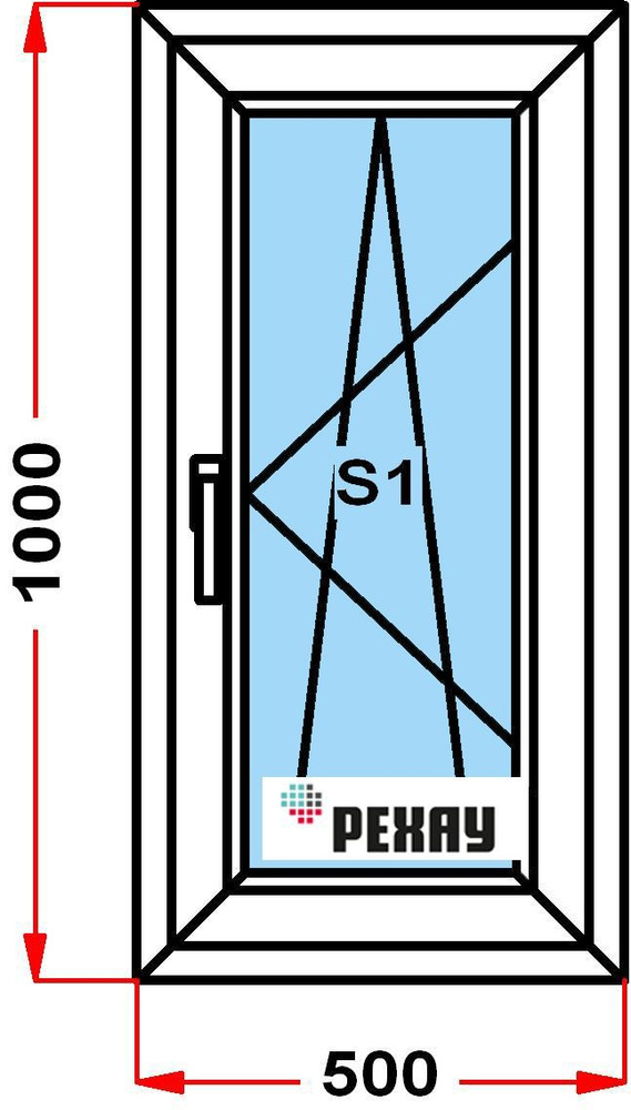 Окно пластиковое, профиль РЕХАУ BLITZ (1000 x 500), с поворотно-откидной створкой, стеклопакет из 2х #1