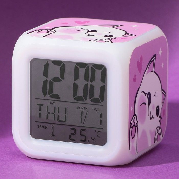 Электронные часы-будильник "Котик", с подсветкой #1