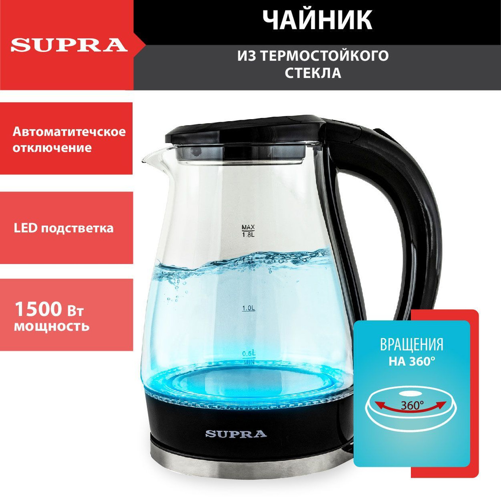 Supra Электрический чайник KES-1855G, черный #1