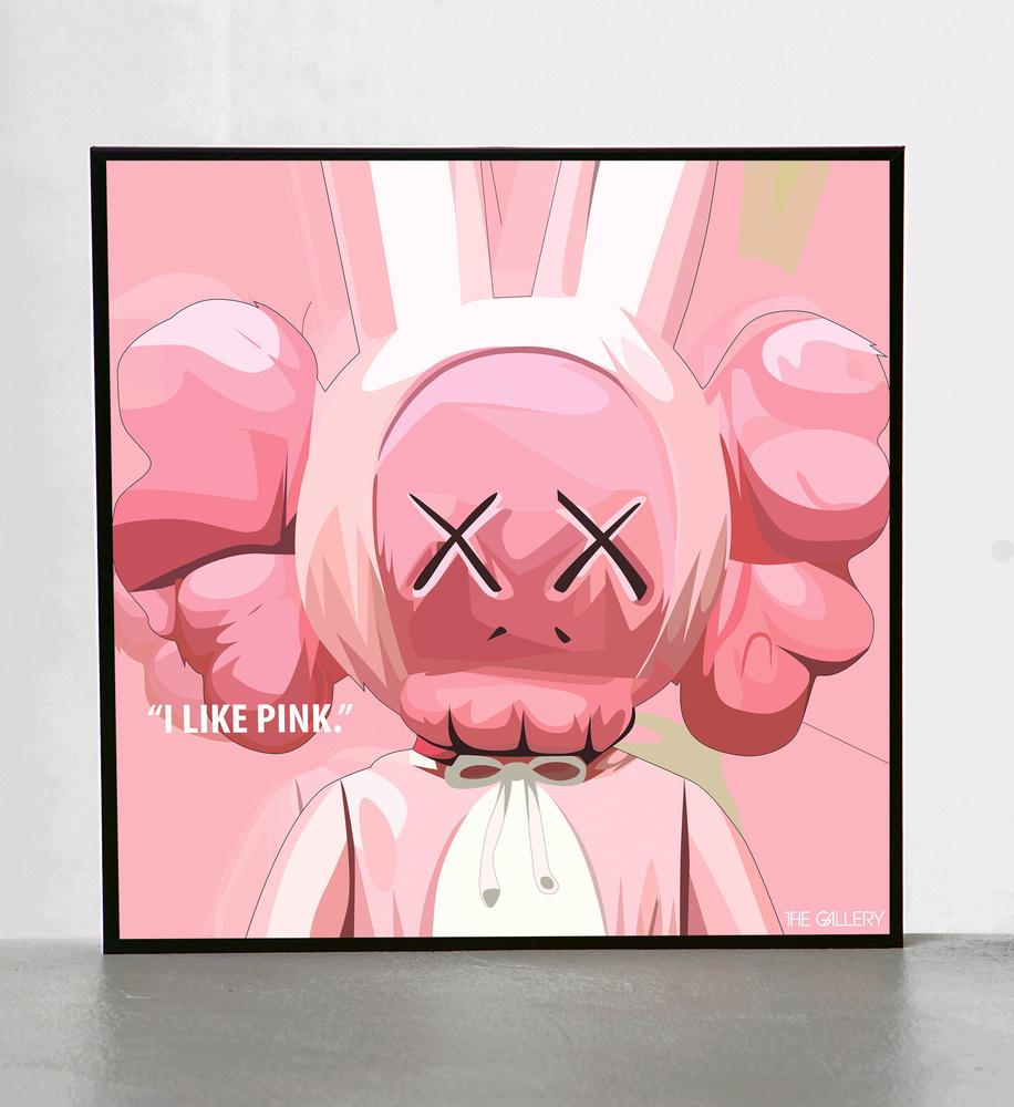 Картина постер для интерьера Игрушка Kaws Pink / Фигурка Bearbrick  #1