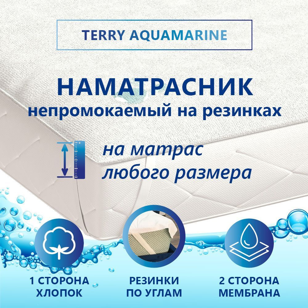 Наматрасник защитный Terry Aquamarine, непромокаемый 160х200, на матрас любой высоты, резинка по углам #1