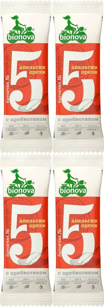 Батончик Bionova No5 фруктово-ореховый апельсин-орехи с пребиотиком, комплект: 4 упаковки по 35 г  #1