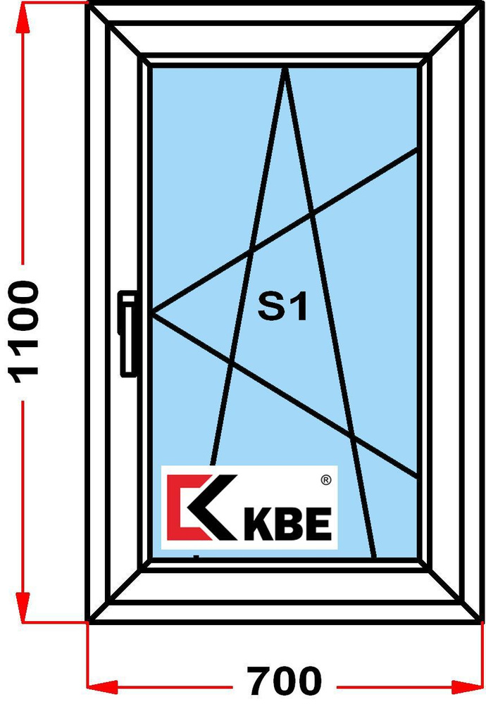 Окно пластиковое KBE 58 мм (1100 x 700), с поворотно-откидной створкой, стеклопакет из 3х стекол  #1