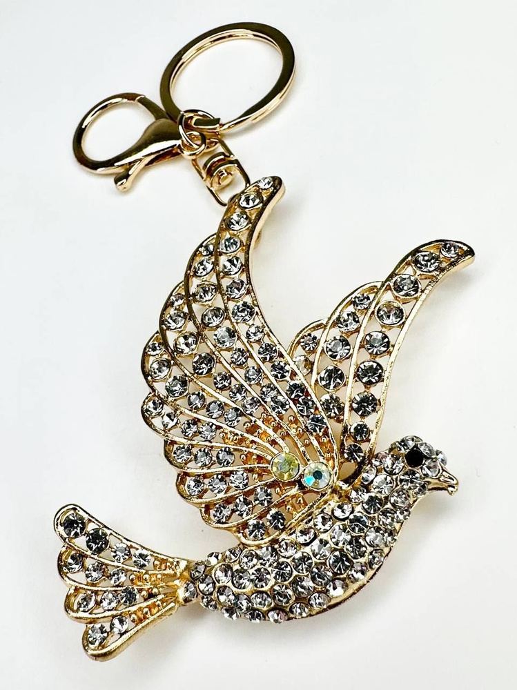 Брелок с карабином для ключей для сумки, большой золотой брелок с крупными камнями, брелок золтая птица #1