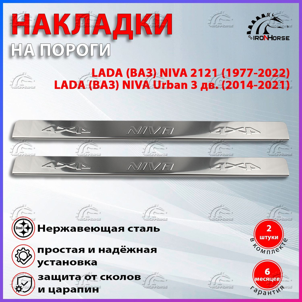 Накладки на пороги Лада (ВАЗ) 4х4 Нива (2121) 3 дв. (1977-2022), Урбан 3 дв. (2014-2021) надпись NIVA #1