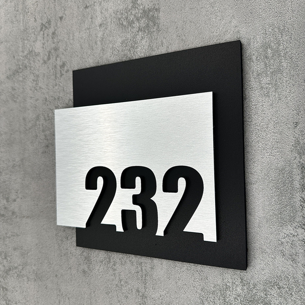 Цифры на дверь квартиры, табличка самоклеящаяся номер 232, 15х12см, царапанное серебро  #1