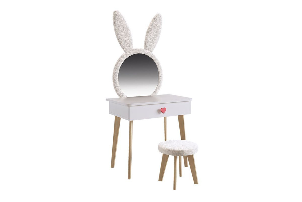 Mebelson столик и стул для девочек Зайка/ 60х39x112 см белое дерево/белый (плюш)  #1