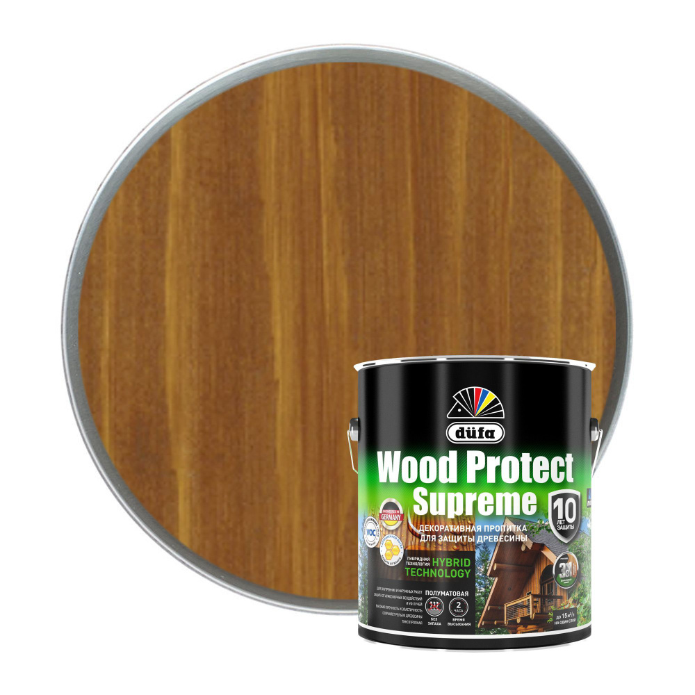 Пропитка декоративная для защиты древесины алкидная Dufa Wood Protect Supreme тиковое дерево 2,5 л  #1
