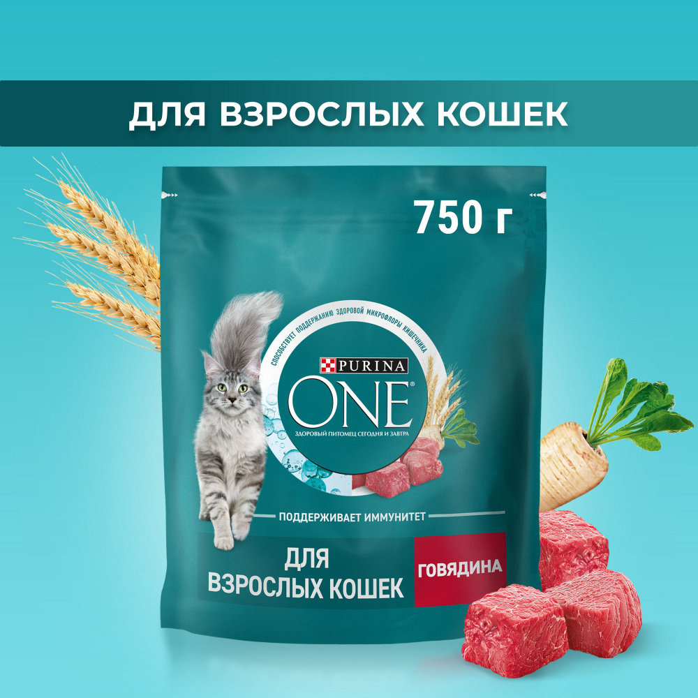 Сухой корм для кошек Purina ONE, с говядиной с цельными злаками, 750 г  #1