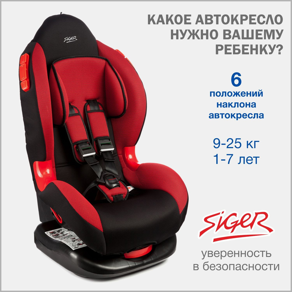 Автокресло детское Siger Кокон от 9 до 25 кг, красное #1