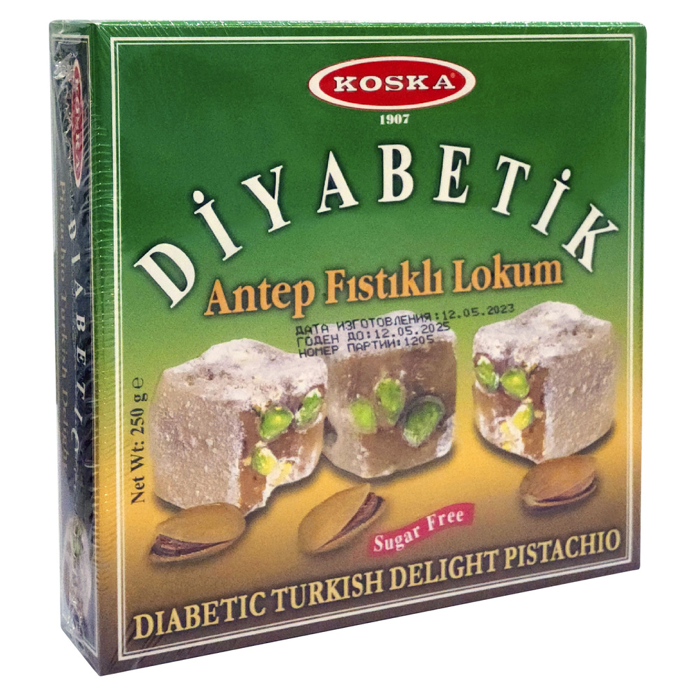 Турецкий рахат-лукум с цельной фисташкой (без сахара) для диабетиков и ПП, "Koska", Diyabetik Antep Fistikli #1