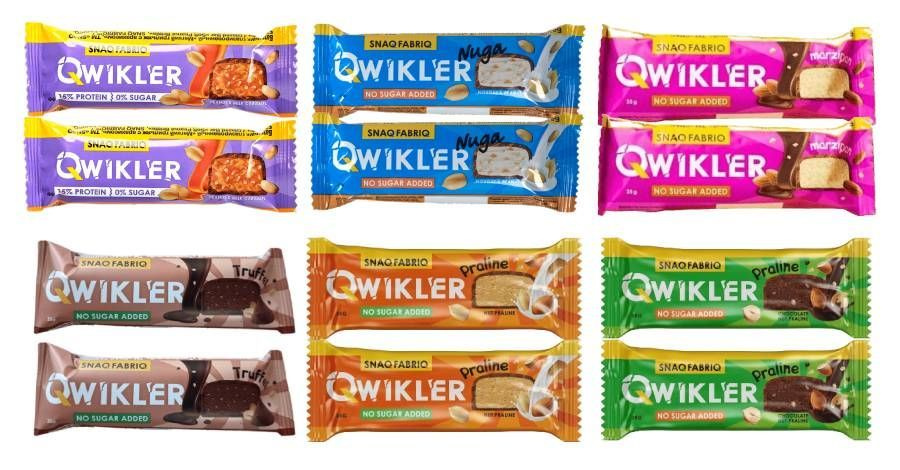 Батончик БЕЗ сахара глазированный в шоколаде QWIKLER (Квиклер) ассорти: Грильяж, Нуга, Ореховое и Шоколадно-ореховое #1