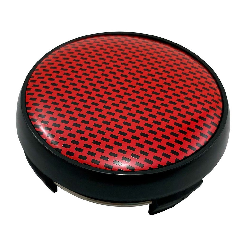 Колпачки на литые диски 65/60/12 мм черный -1 шт / Заглушка ступицы с металлическим стикером красный #1