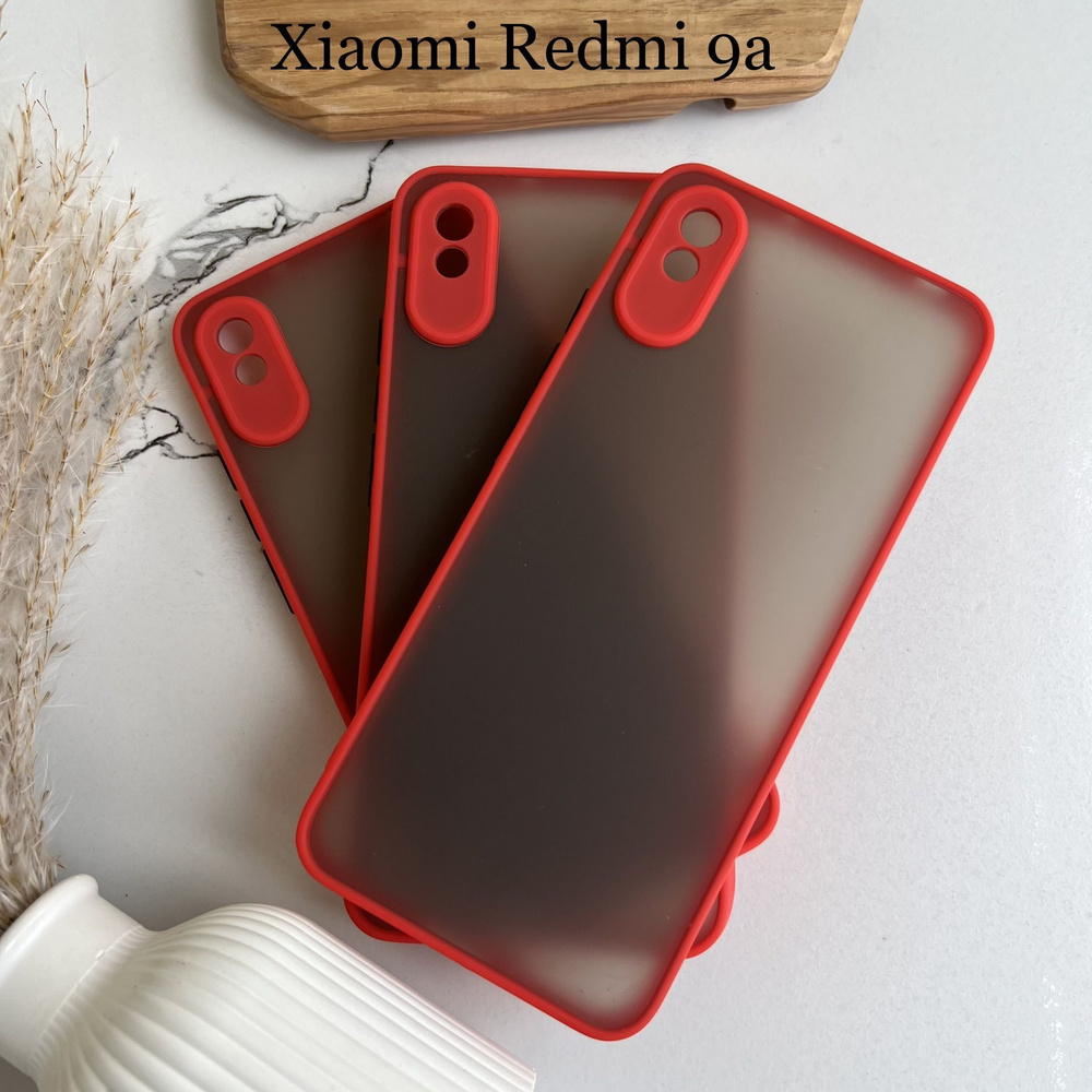 Чехол на Xiaomi Redmi 9A (редми 9А), красный, прозрачный, защита камеры  #1
