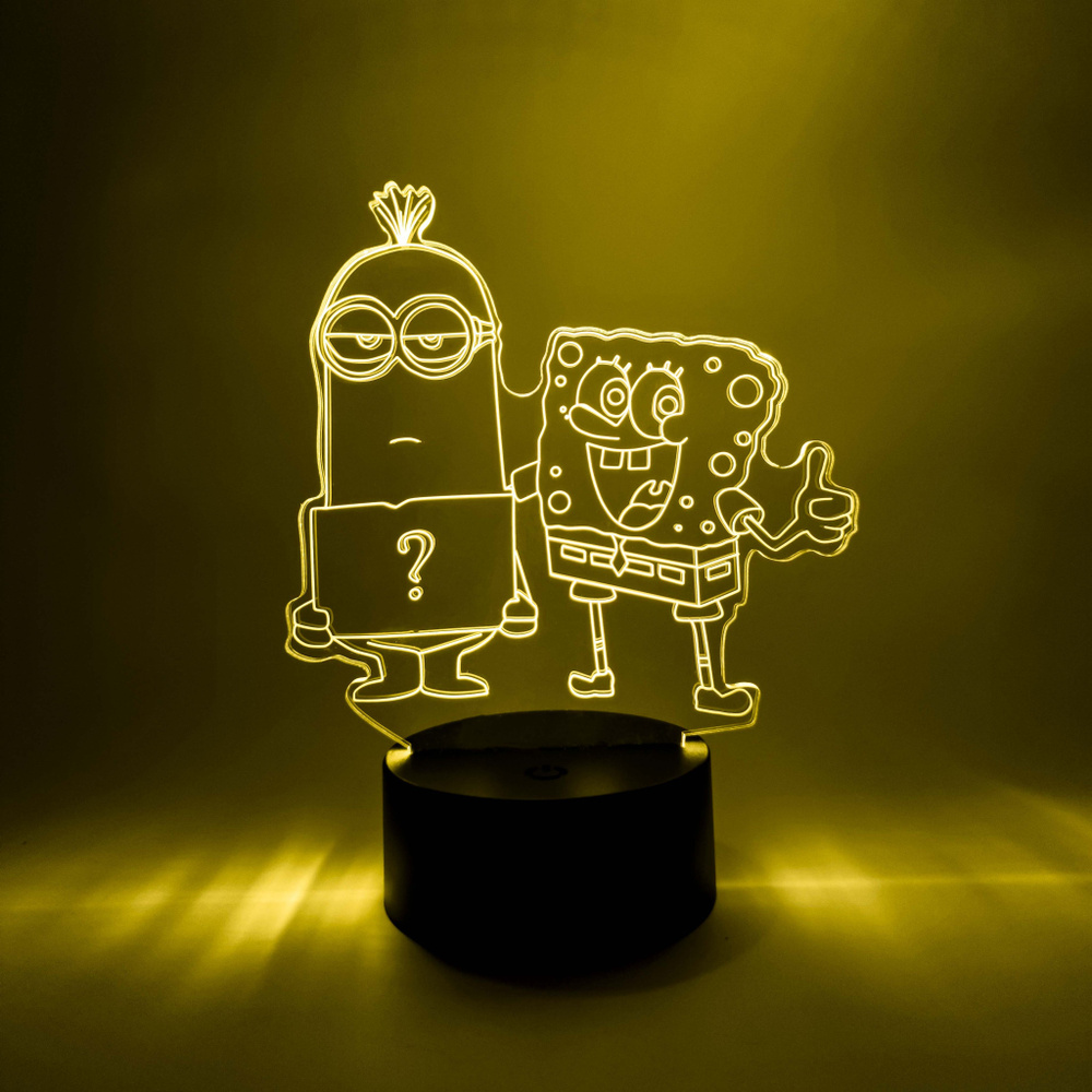 LED ночник Губка Боб, Миньон / SpongeBob, Minion из мультфильма Губка Боб Квадратные Штаны / SpongeBob #1