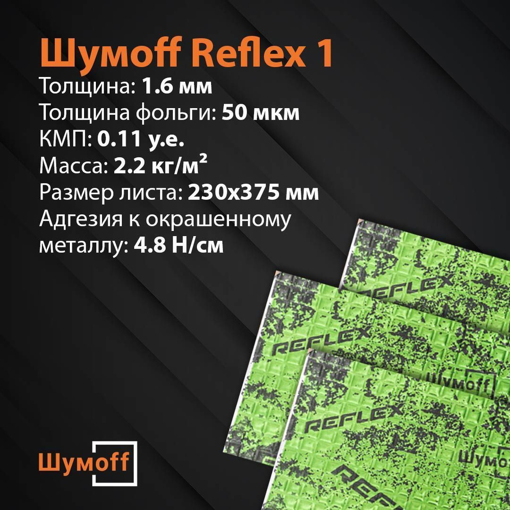 Виброизоляция Шумофф Reflex 1 (Толщина - 1.6 мм) - 2 лист (375 х 230 мм)  #1