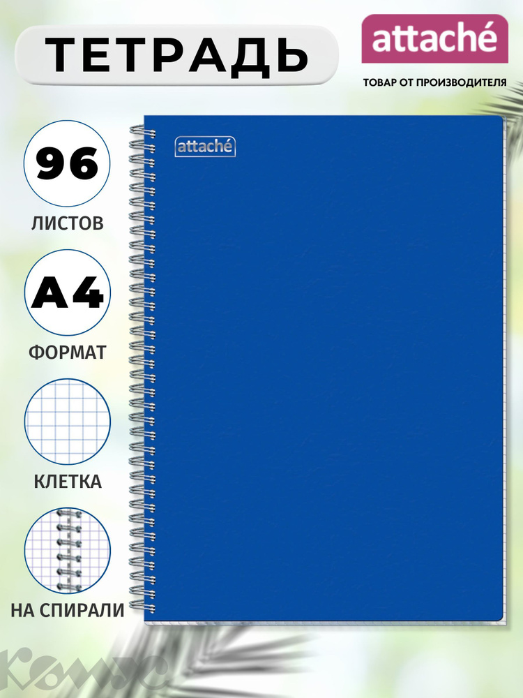 Тетрадь Attache, Plastic, А4, 96 листов в клетку, на пружине, синяя  #1