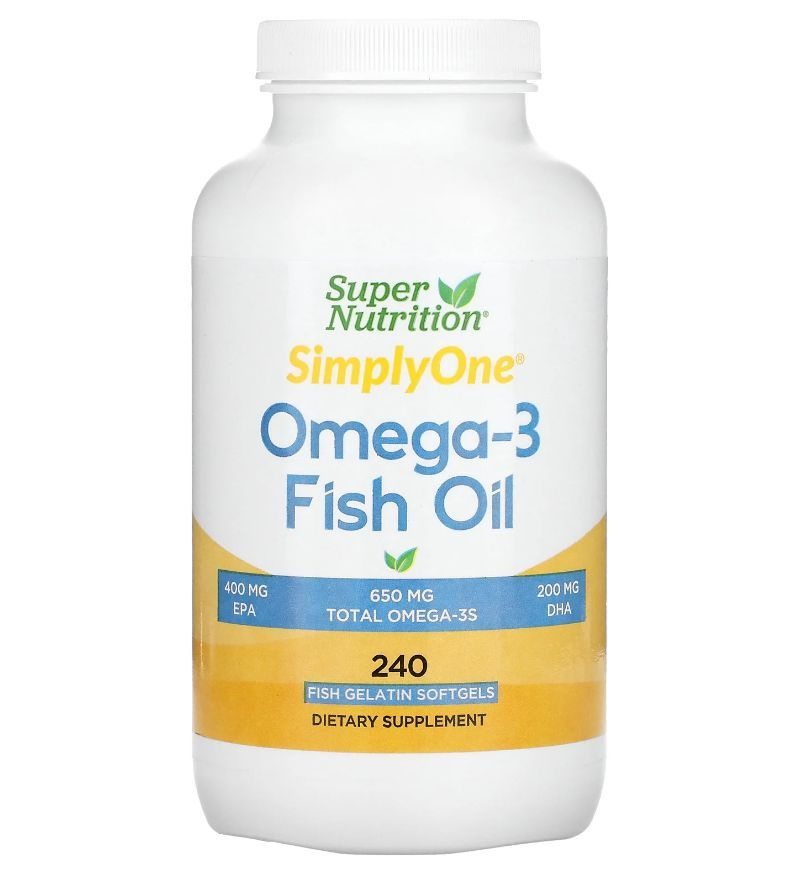 Super Nutrition, рыбий жир с омега-3, 1000 мг, 240 капсул из рыбьего ...
