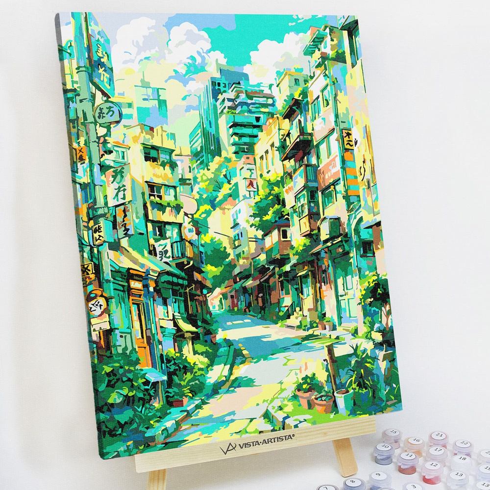 Картина по номерам, холст на подрамнике - Япония летом - Город 30x40 см.  #1