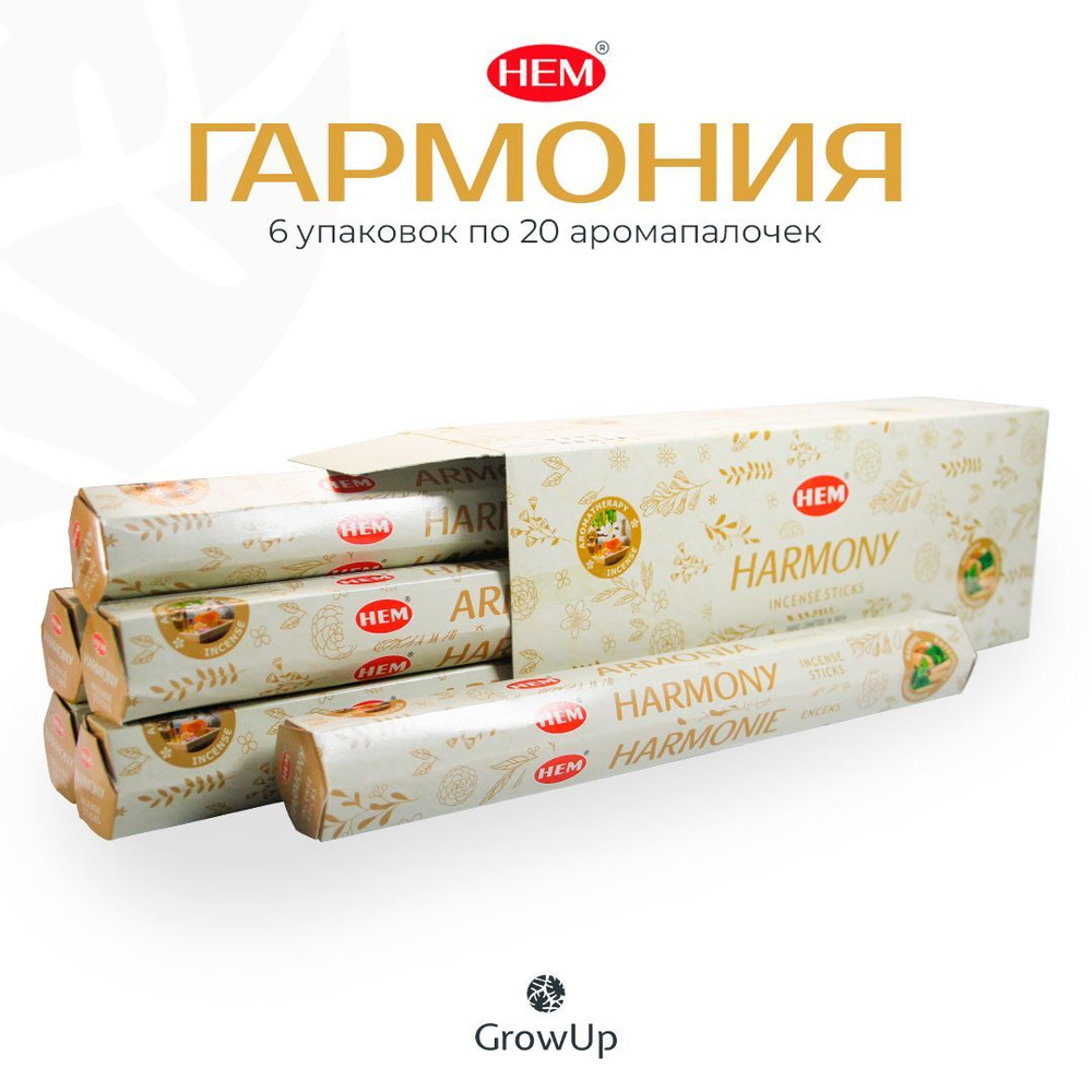 HEM Гармония - 6 упаковок по 20 шт, ароматические благовония, палочки, Harmony - аромат древесный с нотками #1