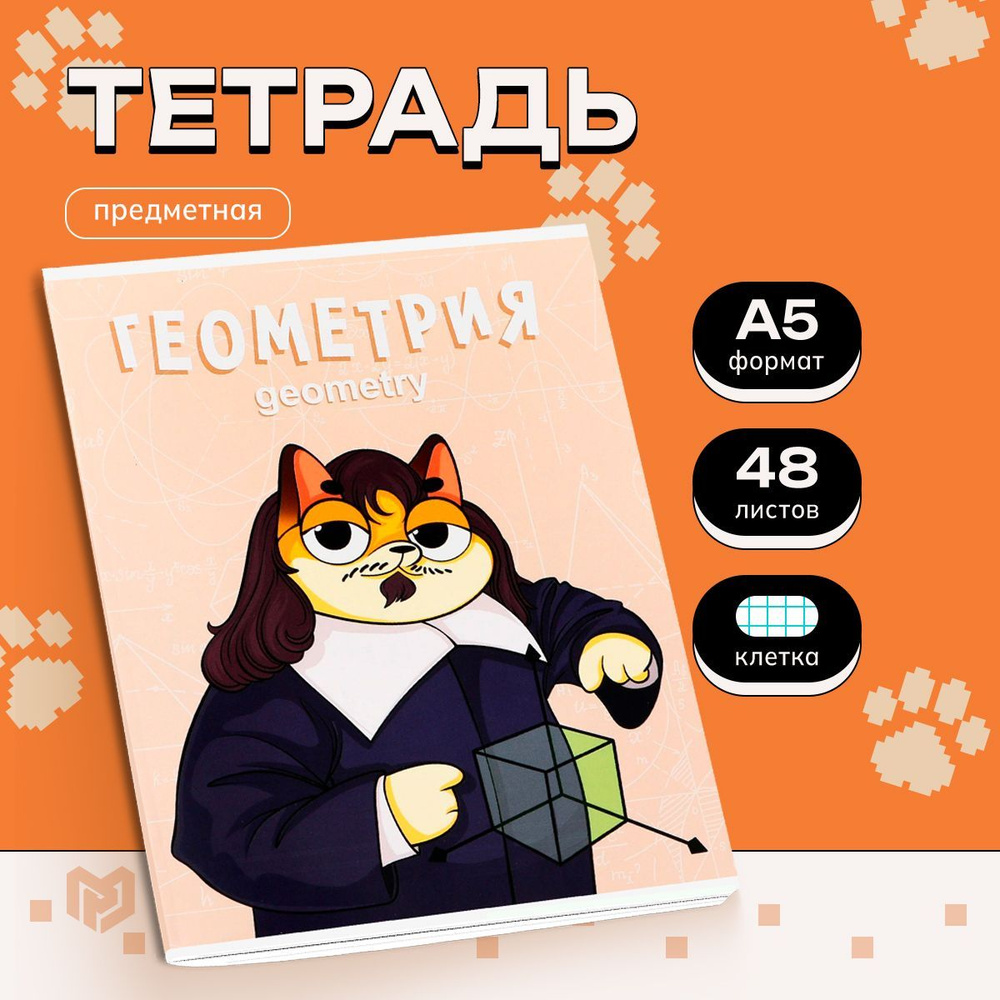 Тетрадь 48 листов в клетку "КОТ", геометрия #1