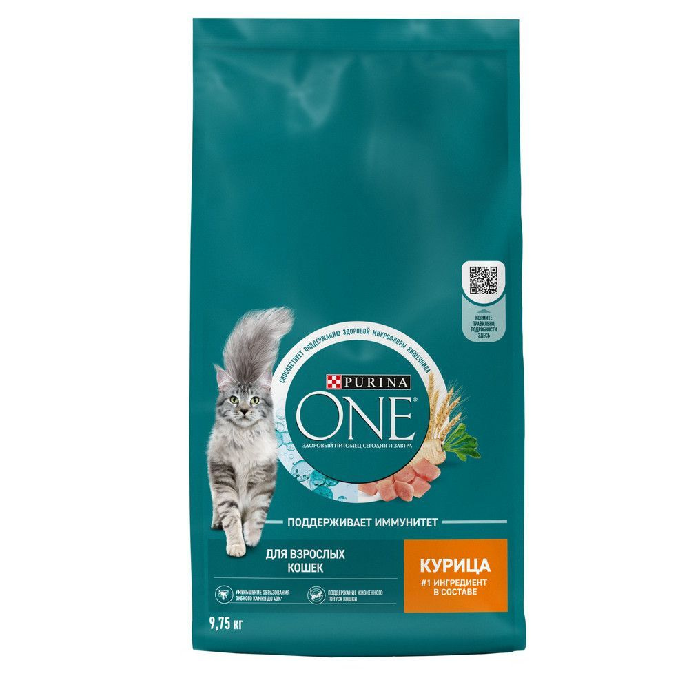 Сухой корм Purina ONE полнорационный для взрослых кошек, с высоким содержанием курицы, 9,75 кг  #1