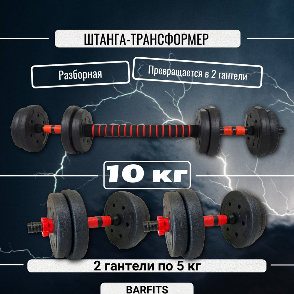 Штанга-конструктор разборная 10кг (штанга 10кг или 2 гантели по 5кг)  #1