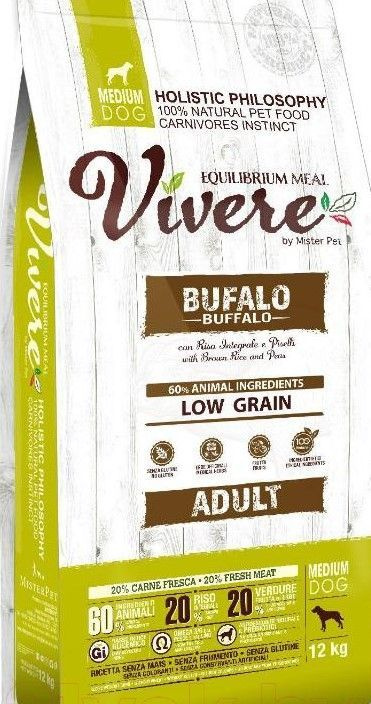 Корм сухой для собак средних пород VIVERE ADULT MEDIUM BUFFALO Буйвол 12кг  #1