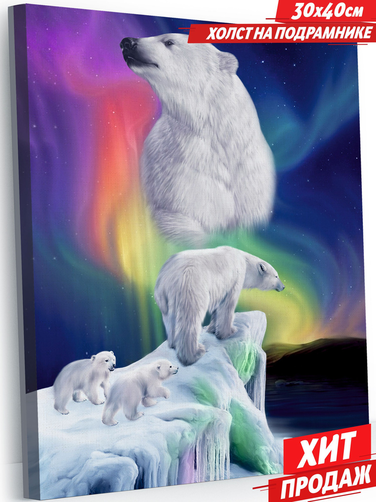 Картина по номерам на холсте 30х40 "Семья белых медведей" / картина по номерам на подрамнике  #1